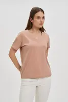 Marisse Beige Cotton V-Neck T-Shirt