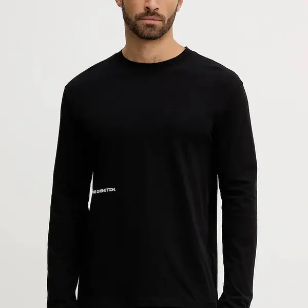 Bavlněné pyžamové tričko s dlouhým rukávem United Colors of Benetton pánské, černá barva, s potiskem, 30964M021