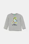 Dětské bavlněné tričko s dlouhým rukávem United Colors of Benetton šedá barva, s potiskem, 3I1XG10KH
