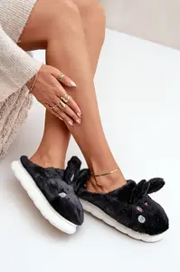 marka niezdefiniowana Kožešinové Pantofle S Motivem Králíčka Černé Natasha