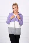 Kesi Tříbarevný svetr s kapucí fialová+ecru+šedá