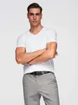 Ombre Men's V-neck SLIM FIT t-shirt with elastane and print - white