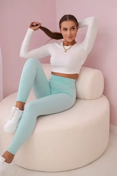 Pruhované legíny kalhoty mint