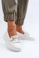 S. BARSKI Lehké dámské kozačky z kůže na platformě bílé S.Barski LR590