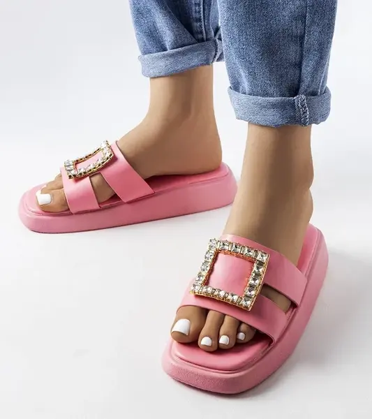 marka niezdefiniowana Pink Fusberta flip-flops with rhinestones