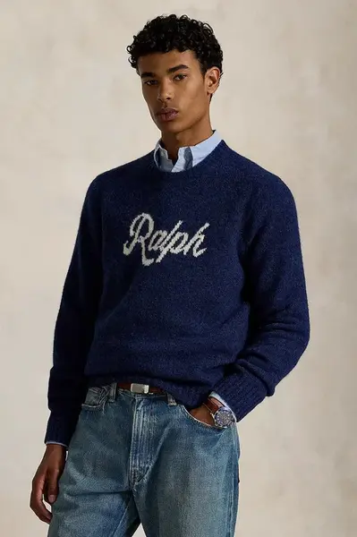 Svetr s příměsí vlny Polo Ralph Lauren tmavomodrá barva, 710979098