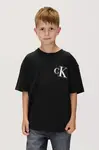 Dětské bavlněné tričko Calvin Klein Jeans černá barva, s potiskem, IB0IB02584