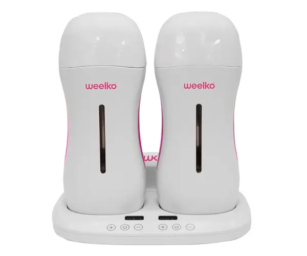 Sada dvou ohřívačů a aplikátorů depilačního vosku Weelko DuoWax - bílo-růžová (WKE026) + dárek zdarma