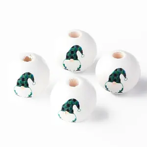 Painted Natural Wood Round Beads