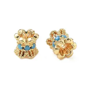 Brass Micro Pave Sky Blue Cubic Zirconia Beads