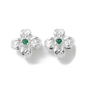 Brass Micro Pave Lime Green Cubic Zirconia Beads