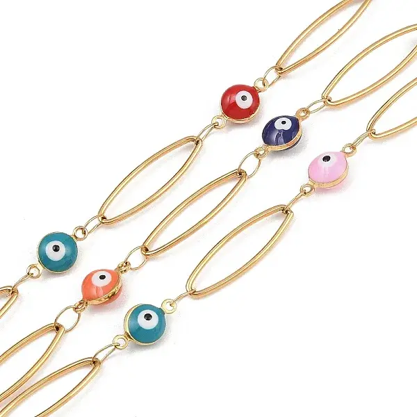 304 Stainless Steel Enamel Evil Eye & Horse Eye Link Chains