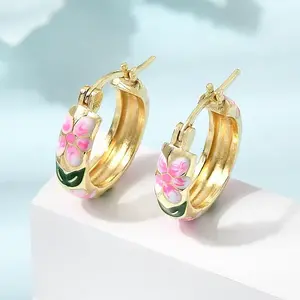 Brass Enamel Hoop Earrings for Women