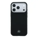 Zadní kryt Mercedes PU Leather Semi Wrap MagSafe pro Apple iPhone 17 Pro, černá