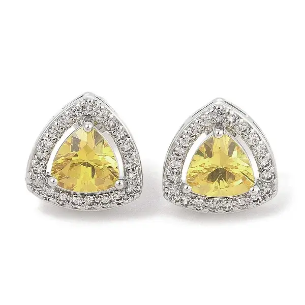Brass Pave Cubic Zirconia Triangle Stud Earrings for Women