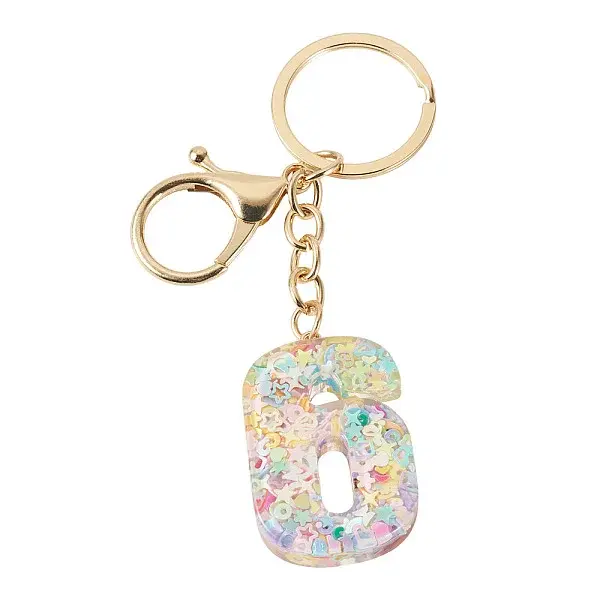 Number 6 Transparent Resin Keychains