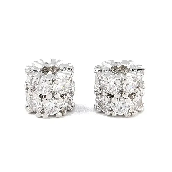 Brass Micro Pave Clear Cubic Zirconia Beads