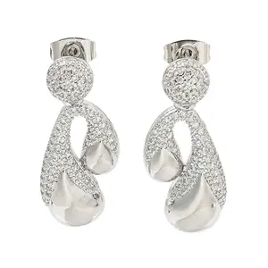Teardrop Brass Pave Clear Cubic Zirconia Stud Earrings