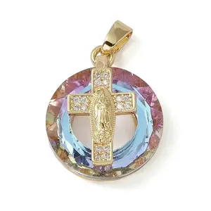 Brass Micro Pave Cubic Zirconia with Glass Pendents
