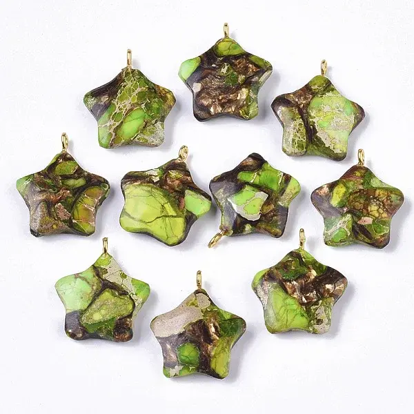 Assembled Synthetic Imperial Jasper and Bronzite Pendants