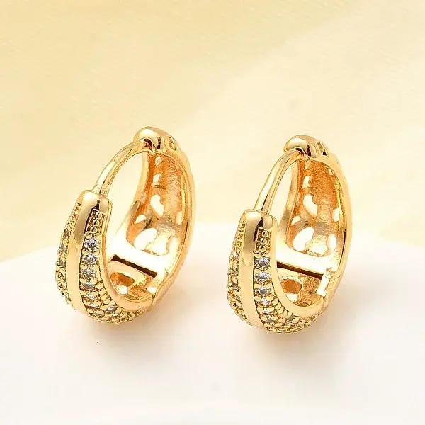 Brass Micro Pave Clear Cubic Zirconia Hoop Earrings