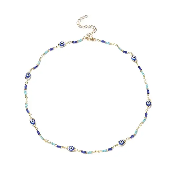 Brass Evil Eye & Glass Beaded Chain Necklace