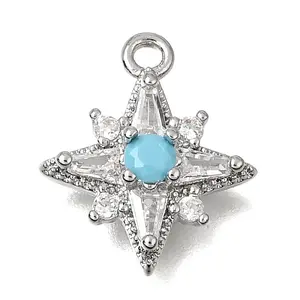 Brass Micro Pave Turquoise Cubic Zirconia Charms