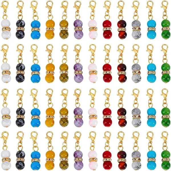 48Pcs 12 Styles Iron & Round Glass Pendant Decorations