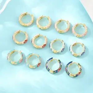 Brass Enamel Hoop Earrings