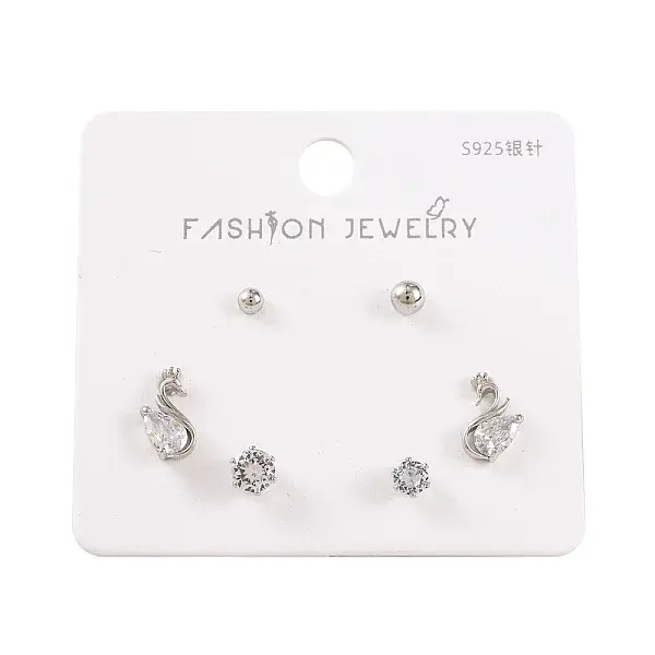 6 Pcs Brass Micro Pave Clear Cubic Zirconia Ear Studs