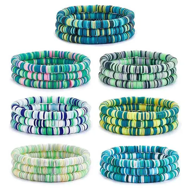 Handmade Polymer Clay Heishi Surfer Stretch Bracelets Set