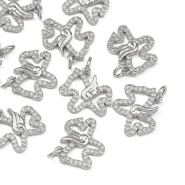 SHEGRACE Brass Micro Pave Clear Cubic Zirconia Charms