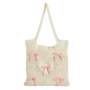 Polyester Bowknot Knitted Shoulder Bags for Women