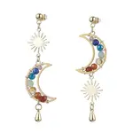 Chakra Moon Copper Wire Wrapped Gemstone Stud Earring