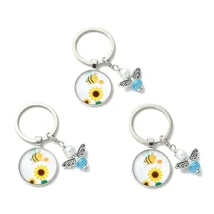 3Pcs Glass Pearl & Resin & Alloy Glass Keychains