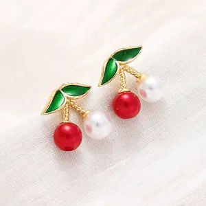 Cherry Brass ABS Plastic Pearl Stud Earrings