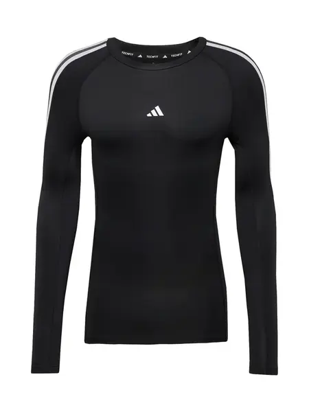 ADIDAS PERFORMANCE Funkčné tričko 'TECHFIT Compression Training 3-Stripes Long Sleeve'  čierna / biela