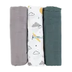 PETITE&MARS Sada plen bambusová mušelínová Moussy Grey Planes, 68 x 68 cm 3 ks