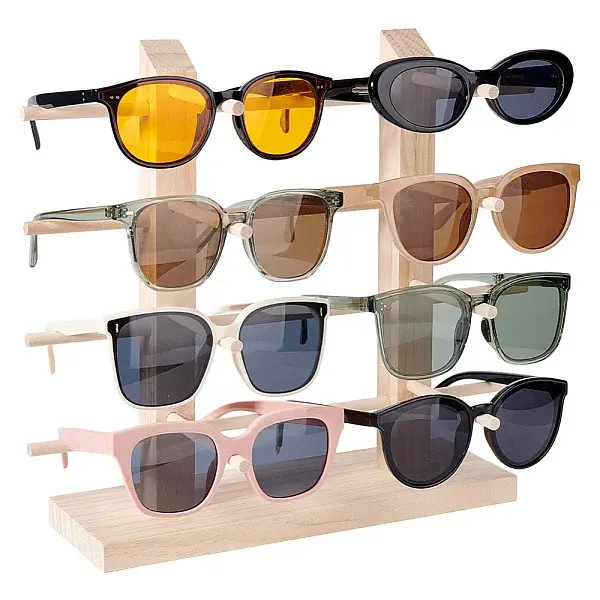 2-Row 8-Slot Wooden Eyeglasses Organizer Display Stands