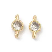 Brass Cubic Zirconia Flat Round Connector Charms