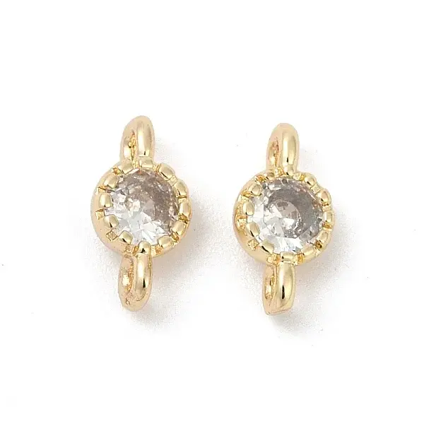 Brass Cubic Zirconia Flat Round Connector Charms
