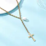 304 Stainless Steel Cable Chain Tassel Cross Pendant Necklaces