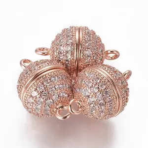 Brass Micro Pave Cubic Zirconia Magnetic Clasps with Loops