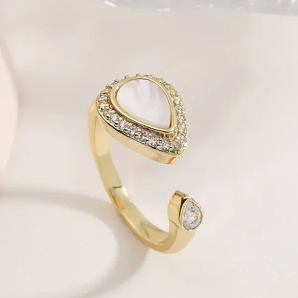 Brass Micro Pave Cubic Zirconia Open Cuff Rings for Women