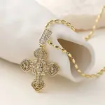 Brass Micro Pave Clear Cubic Zirconia Cross Pendant Necklaces for Women