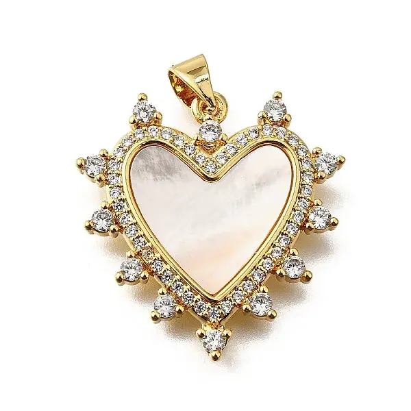 Brass Micro Pave Cubic Zirconia Shell Pendants