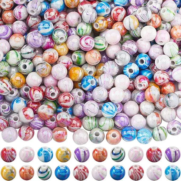 500Pcs AB Color Wave Printed Acrylic Beads