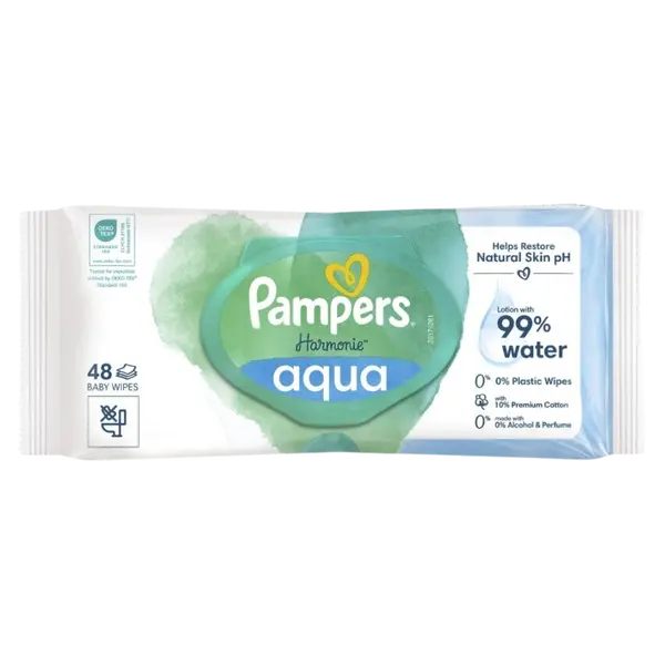 PAMPERS Harmonie Aqua Plastic Free Vlhčené ubrousky 48 ks