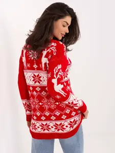 Červený vánoční svetr s motivem sobů