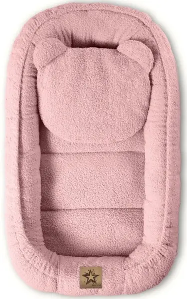 Obojstranné hniezdočko s vankúšikom Teddy Bouclé - pudrovo rúžová
